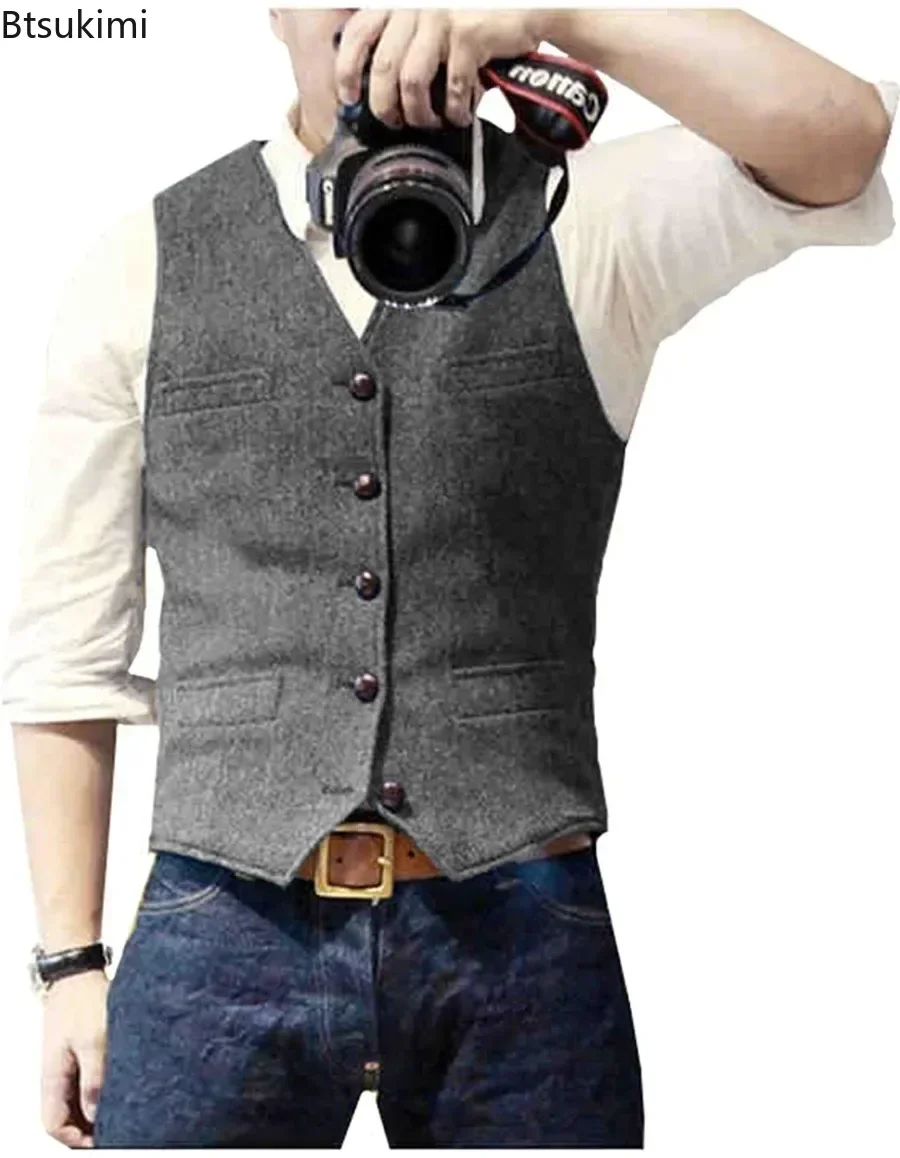 Men'S Formal Wear Waistcoat - 2026 Men's Vintage V Neck Suit