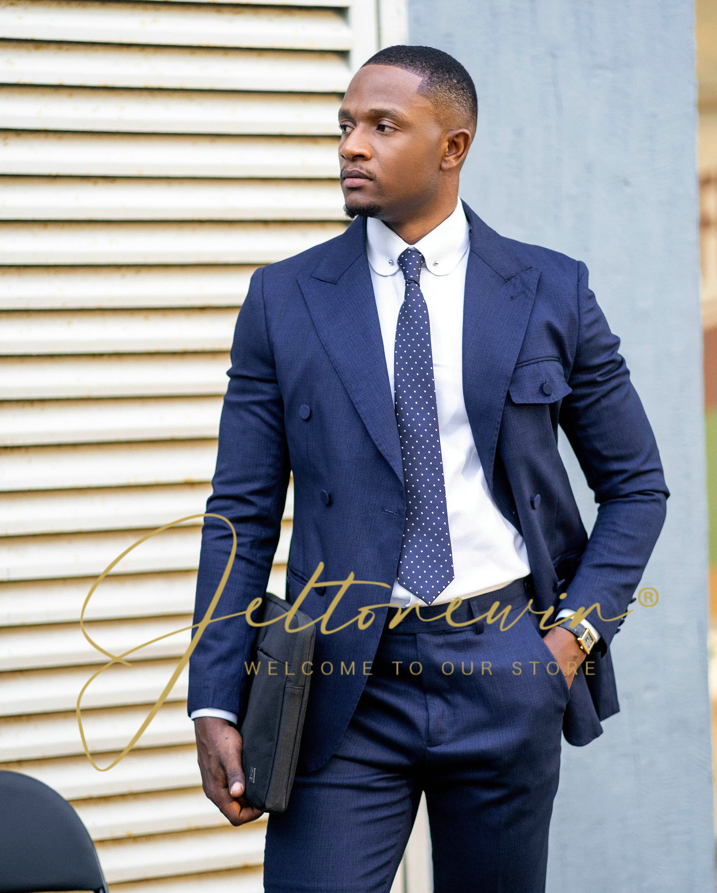 Men Formal Wear Blue - Men's Navy Blue Double Breasted Suit