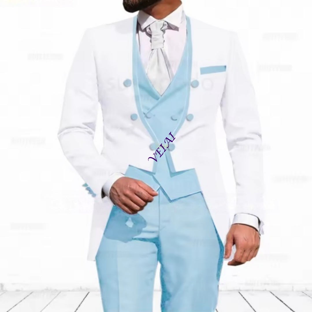 Customized Sky Blue 3-Piece Su - đánh giá và giá Men Formal Wear Jacket