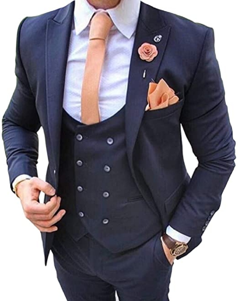 Navy Blue Men's Suits 3 Pcs Co - đánh giá và giá Men Formal Wear Blue
