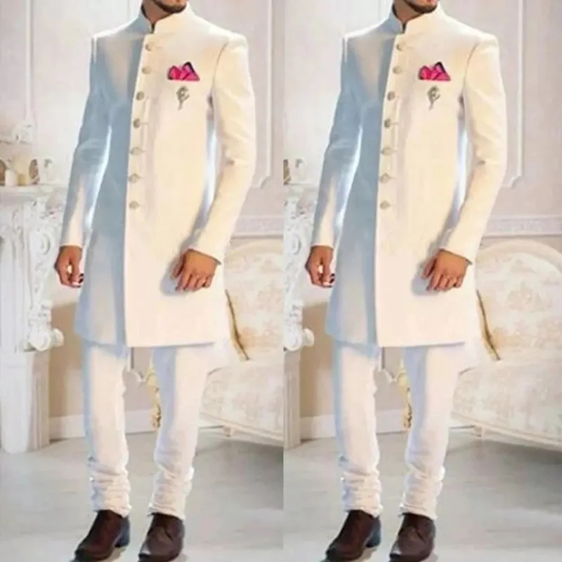 Fashion Design White Stand Col - đánh giá và giá Men Formal Wear Indian